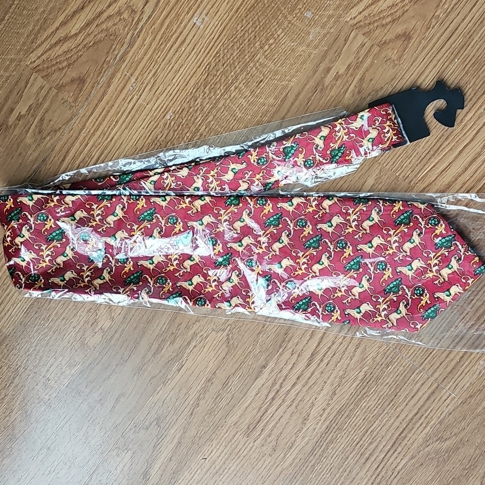 Parksdera Men's Dark Red Equestrian Horse Print Tie Pure Silk Hand Made NeckTie